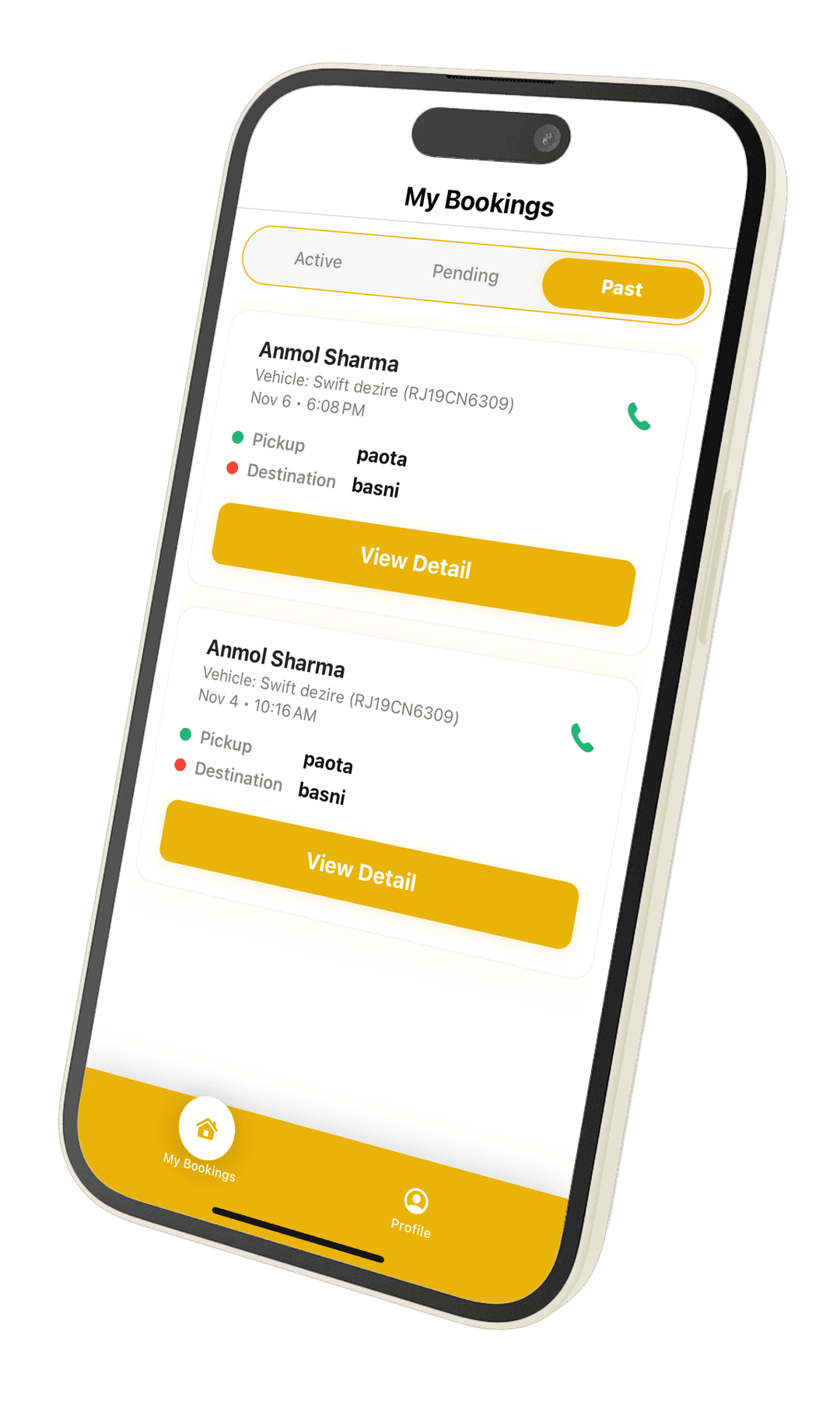 My Bookings feature preview on mobile showing my bookings functionality
